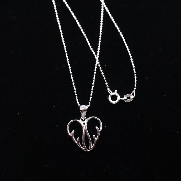 925 Sterling Silver Genuine Beads Necklace with Silver Heart Wings Pendant - Picture 3 of 3